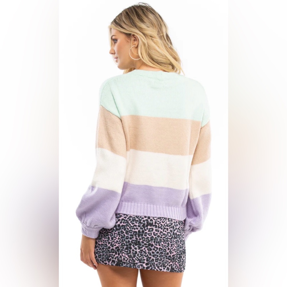 For Love & Lemons Hailey Striped Sweater SM Multicolor Knitwear Pullover Pastel - Picture 9 of 9